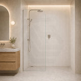 Fienza Curved Edge Frameless Fixed Panel with Channel 10mm Glass 700-1200x2050mm - Variant Colour Fittings