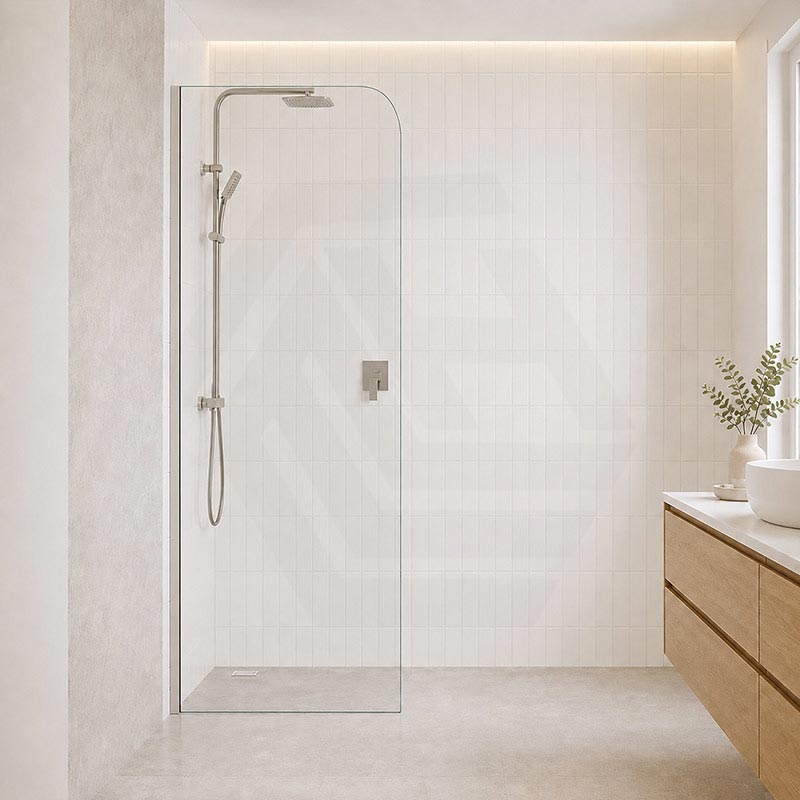 Fienza Curved Edge Frameless Fixed Panel with Channel 10mm Glass 700-1200x2050mm - Variant Colour Fittings