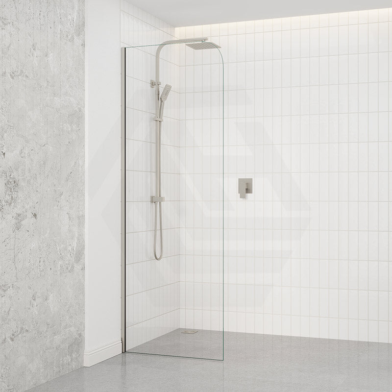 Fienza Curved Edge Frameless Fixed Panel with Channel 10mm Glass 700-1200x2050mm - Variant Colour Fittings