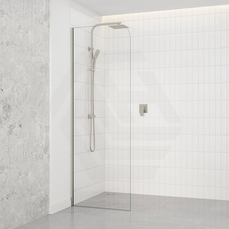 Fienza Curved Edge Frameless Fixed Panel with Channel 10mm Glass 700-1200x2050mm - Variant Colour Fittings