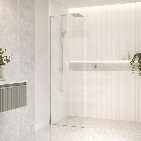 Fienza Curved Edge Frameless Fixed Panel with Channel 10mm Glass 700-1200x2050mm - Variant Colour Fittings