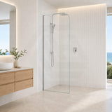 Fienza Curved Edge Frameless Fixed Panel with Channel 10mm Glass 700-1200x2050mm - Variant Colour Fittings