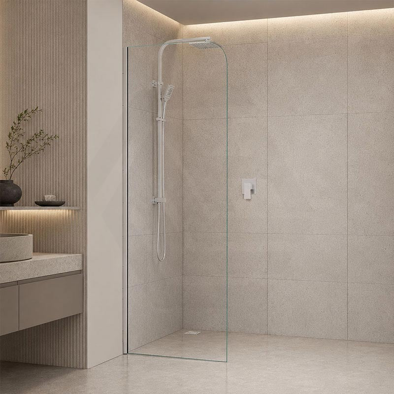 Fienza Curved Edge Frameless Fixed Panel with Channel 10mm Glass 700-1200x2050mm - Variant Colour Fittings
