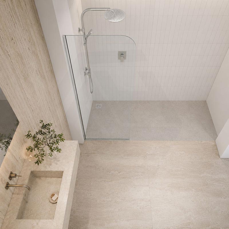 Fienza Curved Edge Frameless Fixed Panel with Channel 10mm Glass 700-1200x2050mm - Variant Colour Fittings