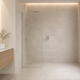 Fienza Curved Edge Frameless Fixed Panel with Channel 10mm Glass 700-1200x2050mm - Variant Colour Fittings