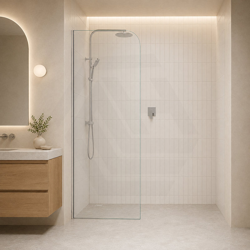 Fienza Curved Edge Frameless Fixed Panel with Channel 10mm Glass 700-1200x2050mm - Variant Colour Fittings