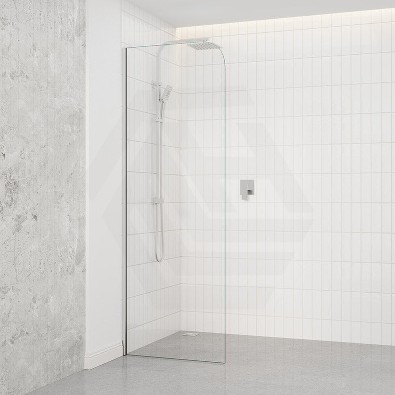 Fienza Curved Edge Frameless Fixed Panel with Channel 10mm Glass 700-1200x2050mm - Variant Colour Fittings