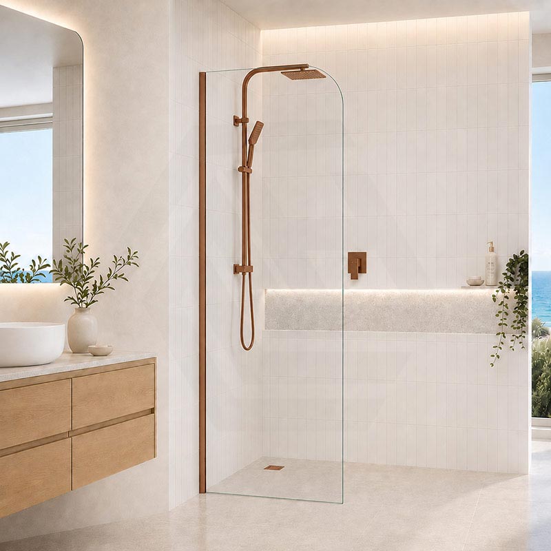 Fienza Curved Edge Frameless Fixed Panel with Channel 10mm Glass 700-1200x2050mm - Variant Colour Fittings