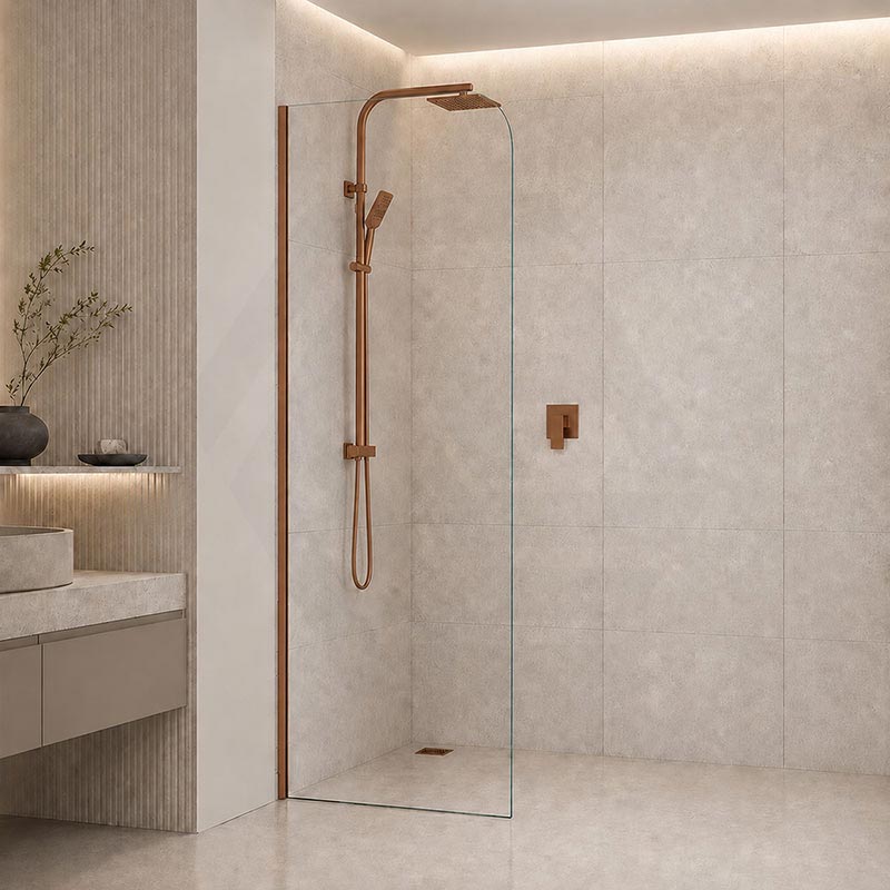 Fienza Curved Edge Frameless Fixed Panel with Channel 10mm Glass 700-1200x2050mm - Variant Colour Fittings