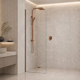 Fienza Curved Edge Frameless Fixed Panel with Channel 10mm Glass 700-1200x2050mm - Variant Colour Fittings