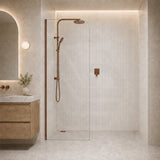 Fienza Curved Edge Frameless Fixed Panel with Channel 10mm Glass 700-1200x2050mm - Variant Colour Fittings