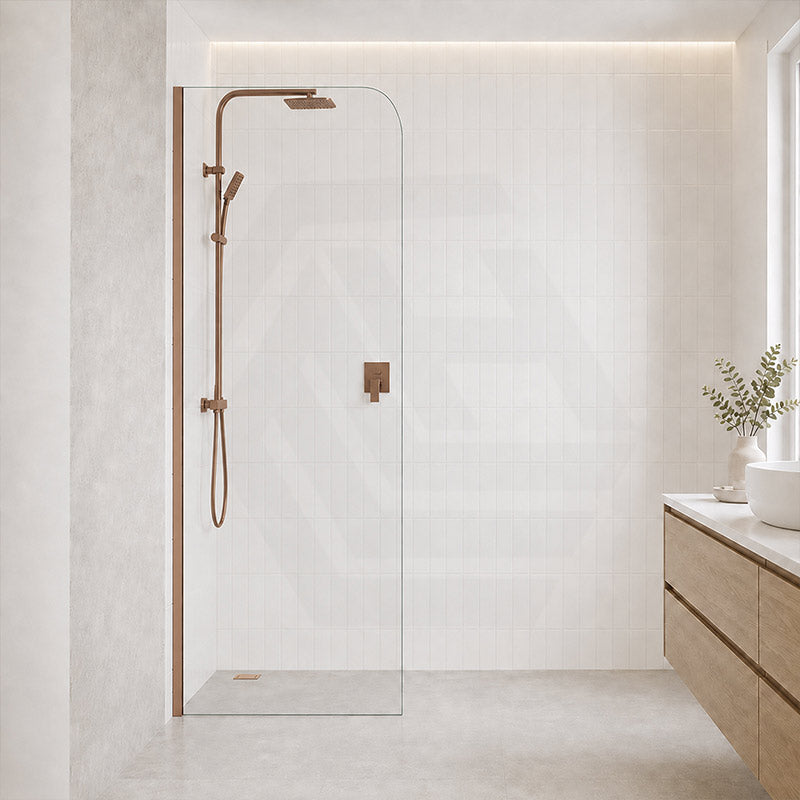 Fienza Curved Edge Frameless Fixed Panel with Channel 10mm Glass 700-1200x2050mm - Variant Colour Fittings