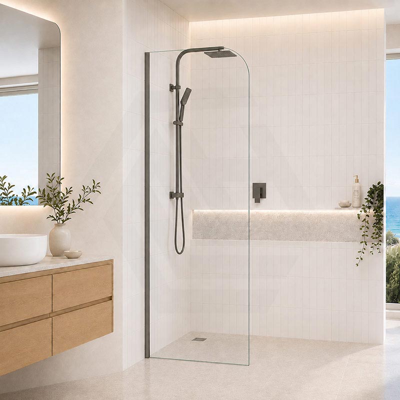 Fienza Curved Edge Frameless Fixed Panel with Channel 10mm Glass 700-1200x2050mm - Variant Colour Fittings