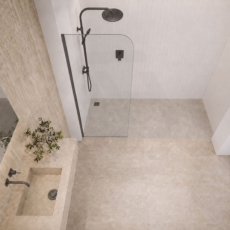 Fienza Curved Edge Frameless Fixed Panel with Channel 10mm Glass 700-1200x2050mm - Variant Colour Fittings