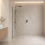 Fienza Curved Edge Frameless Fixed Panel with Channel 10mm Glass 700-1200x2050mm - Variant Colour Fittings