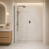 Fienza Curved Edge Frameless Fixed Panel with Channel 10mm Glass 700-1200x2050mm - Variant Colour Fittings