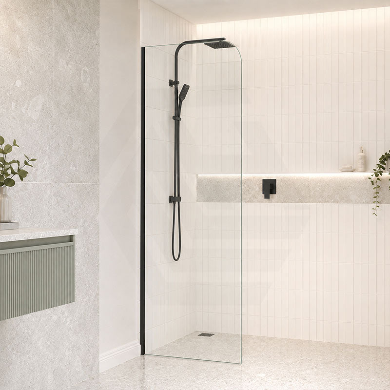 Fienza Curved Edge Frameless Fixed Panel with Channel 10mm Glass 700-1200x2050mm - Variant Colour Fittings