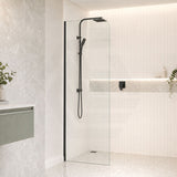 Fienza Curved Edge Frameless Fixed Panel with Channel 10mm Glass 700-1200x2050mm - Variant Colour Fittings