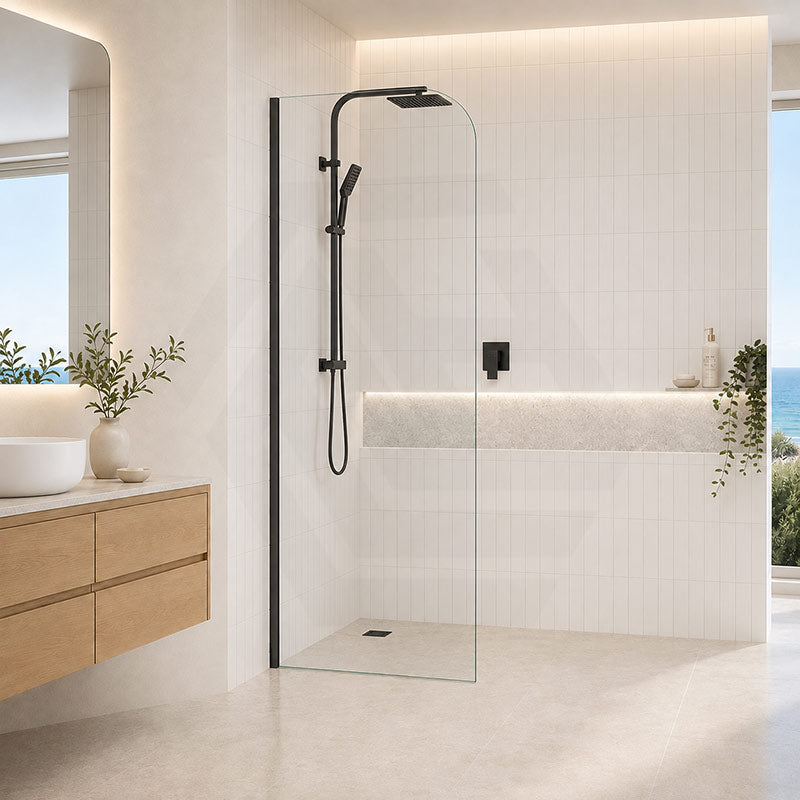 Fienza Curved Edge Frameless Fixed Panel with Channel 10mm Glass 700-1200x2050mm - Variant Colour Fittings