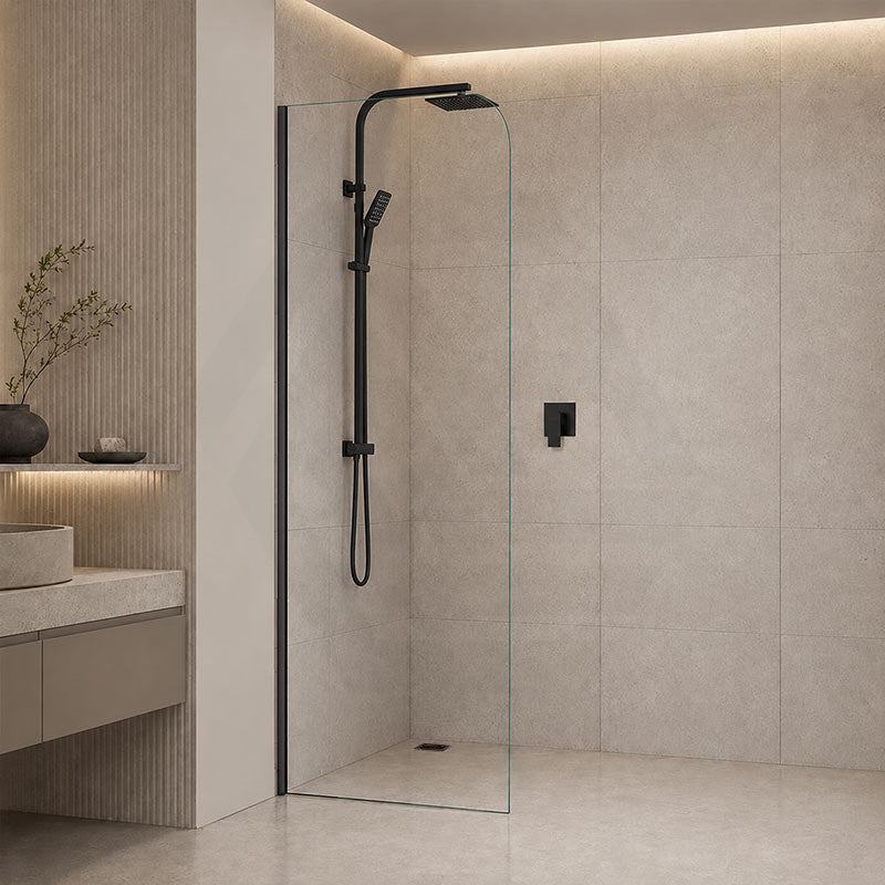 Fienza Curved Edge Frameless Fixed Panel with Channel 10mm Glass 700-1200x2050mm - Variant Colour Fittings