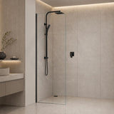 Fienza Curved Edge Frameless Fixed Panel with Channel 10mm Glass 700-1200x2050mm - Variant Colour Fittings