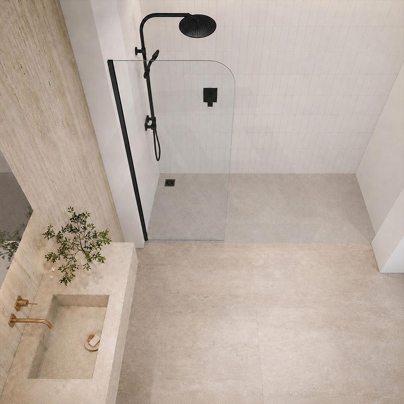 Fienza Curved Edge Frameless Fixed Panel with Channel 10mm Glass 700-1200x2050mm - Variant Colour Fittings