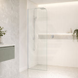 Fienza Curved Edge Frameless Fixed Panel with Channel 10mm Glass 700-1200x2050mm - Variant Colour Fittings