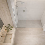 Fienza Curved Edge Frameless Fixed Panel with Channel 10mm Glass 700-1200x2050mm - Variant Colour Fittings