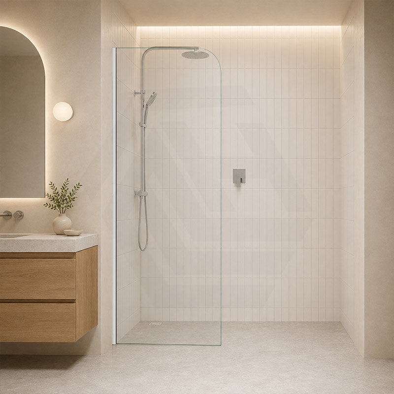 Fienza Curved Edge Frameless Fixed Panel with Channel 10mm Glass 700-1200x2050mm - Variant Colour Fittings