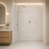 Fienza Curved Edge Frameless Fixed Panel with Channel 10mm Glass 700-1200x2050mm - Variant Colour Fittings