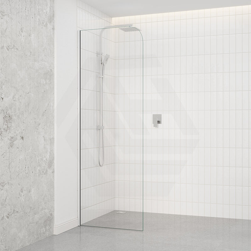 Fienza Curved Edge Frameless Fixed Panel with Channel 10mm Glass 700-1200x2050mm - Variant Colour Fittings