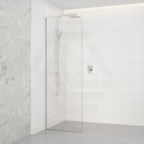 Fienza Curved Edge Frameless Fixed Panel with Channel 10mm Glass 700-1200x2050mm - Variant Colour Fittings