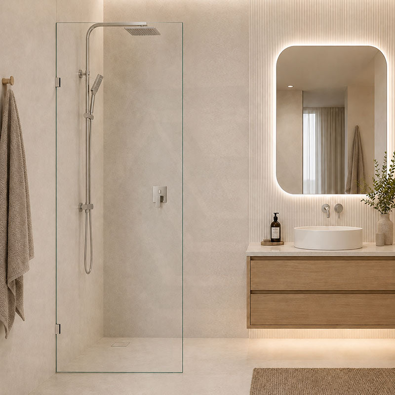 Fienza Rectangular Frameless Walk-in Fixed Panel 10mm Glass 700-1200x2050mm - Variant Colour Fittings