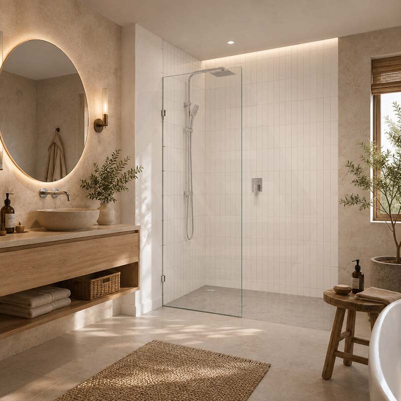 Fienza Rectangular Frameless Walk-in Fixed Panel 10mm Glass 700-1200x2050mm - Variant Colour Fittings