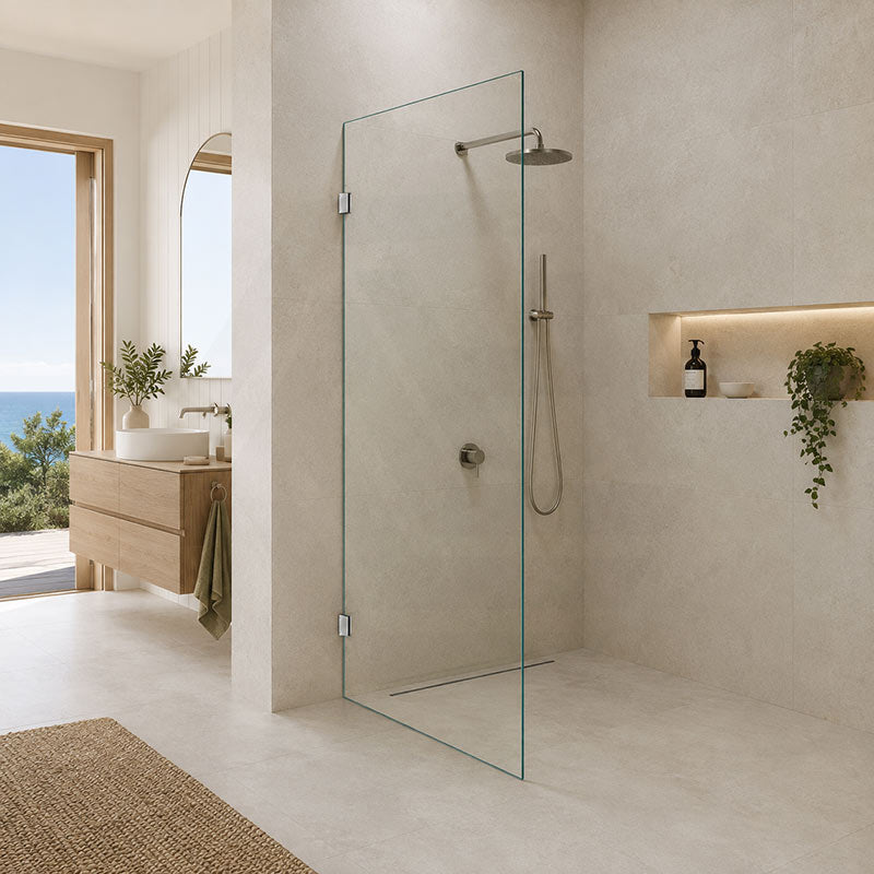 Fienza Rectangular Frameless Walk-in Fixed Panel 10mm Glass 700-1200x2050mm - Variant Colour Fittings