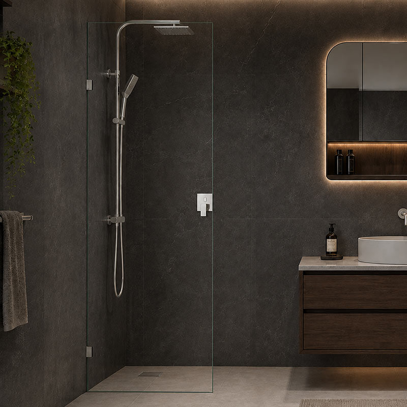Fienza Rectangular Frameless Walk-in Fixed Panel 10mm Glass 700-1200x2050mm - Variant Colour Fittings