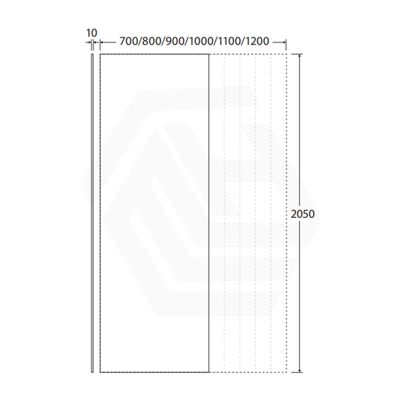 Fienza Rectangular Frameless Walk-in Fixed Panel 10mm Glass 700-1200x2050mm - Variant Colour Fittings