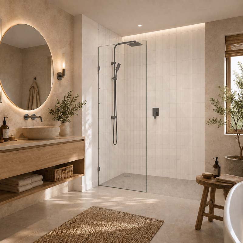 Fienza Rectangular Frameless Walk-in Fixed Panel 10mm Glass 700-1200x2050mm - Variant Colour Fittings