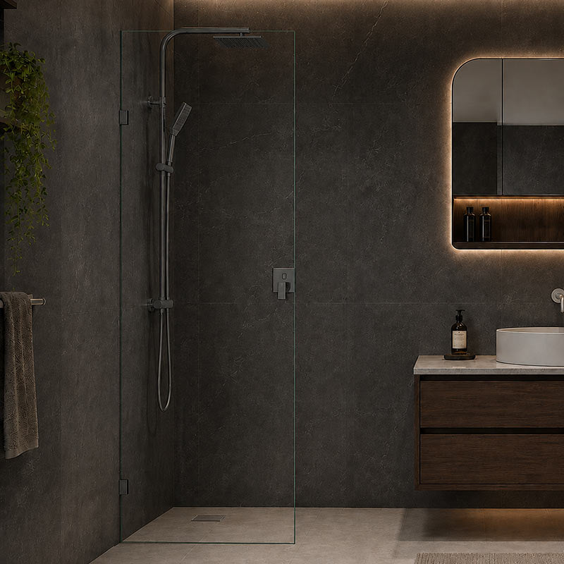 Fienza Rectangular Frameless Walk-in Fixed Panel 10mm Glass 700-1200x2050mm - Variant Colour Fittings