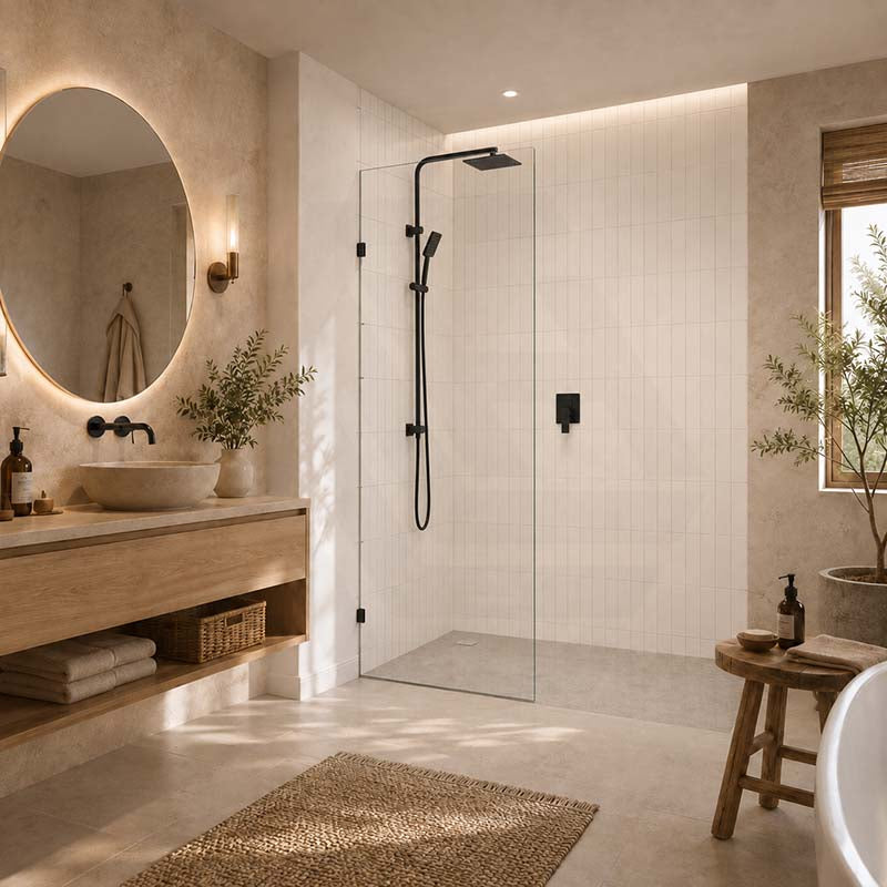 Fienza Rectangular Frameless Walk-in Fixed Panel 10mm Glass 700-1200x2050mm - Variant Colour Fittings