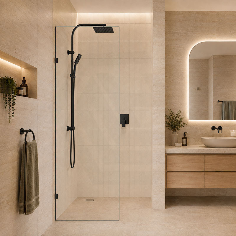Fienza Rectangular Frameless Walk-in Fixed Panel 10mm Glass 700-1200x2050mm - Variant Colour Fittings