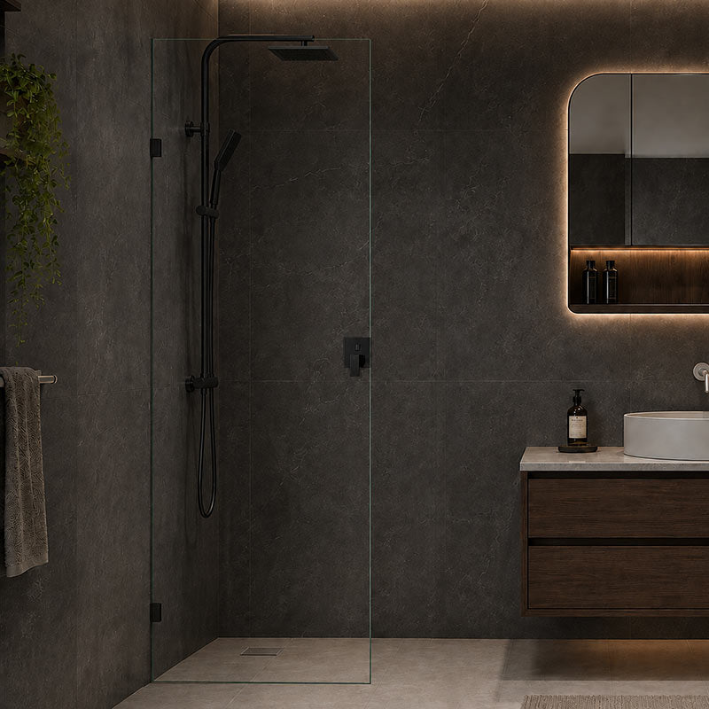 Fienza Rectangular Frameless Walk-in Fixed Panel 10mm Glass 700-1200x2050mm - Variant Colour Fittings