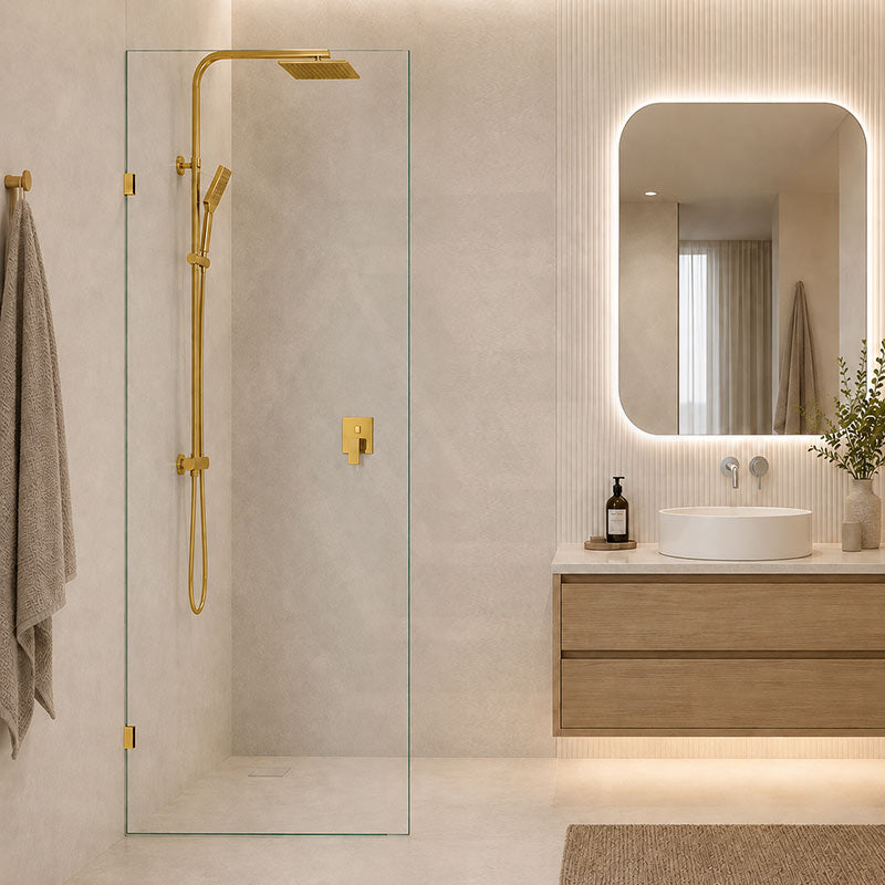 Fienza Rectangular Frameless Walk-in Fixed Panel 10mm Glass 700-1200x2050mm - Variant Colour Fittings