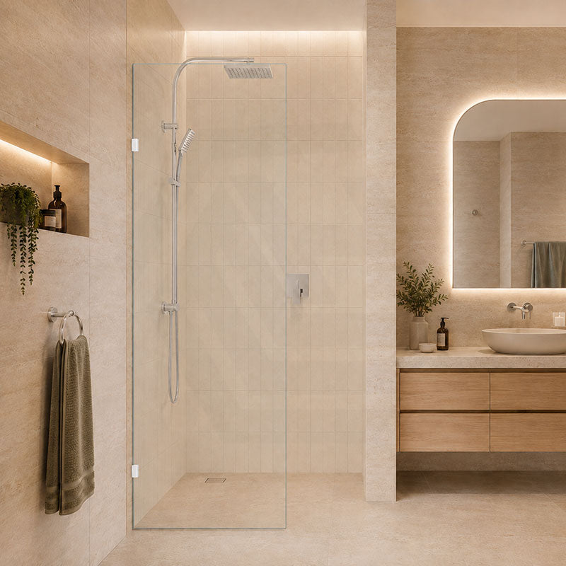 Fienza Rectangular Frameless Walk-in Fixed Panel 10mm Glass 700-1200x2050mm - Variant Colour Fittings