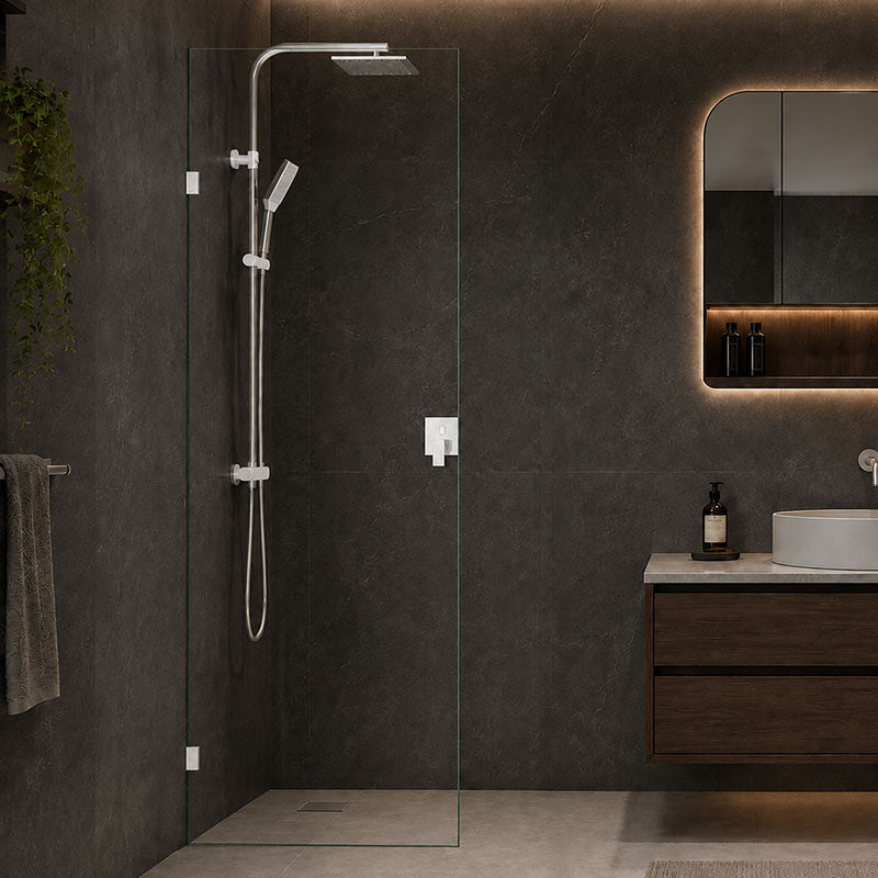 Fienza Rectangular Frameless Walk-in Fixed Panel 10mm Glass 700-1200x2050mm - Variant Colour Fittings