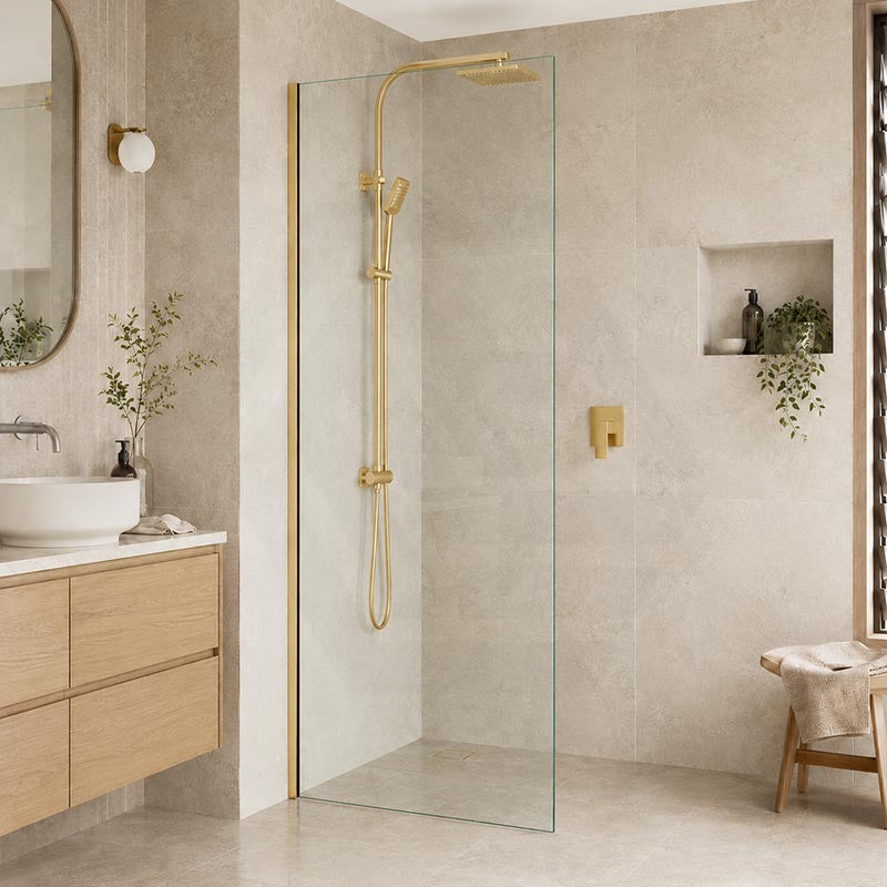 Fienza Rectangular Frameless Fixed Panel with Channel 10mm Glass 700-1200x2050mm - Variant Colour Fittings