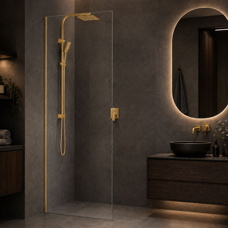 Fienza Rectangular Frameless Fixed Panel with Channel 10mm Glass 700-1200x2050mm - Variant Colour Fittings