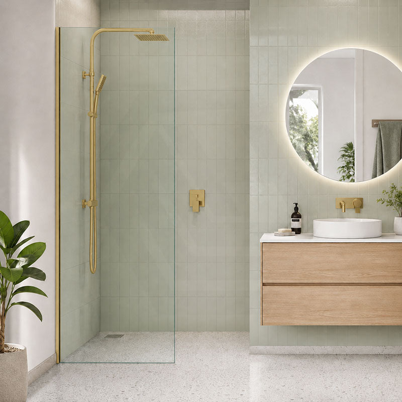 Fienza Rectangular Frameless Fixed Panel with Channel 10mm Glass 700-1200x2050mm - Variant Colour Fittings