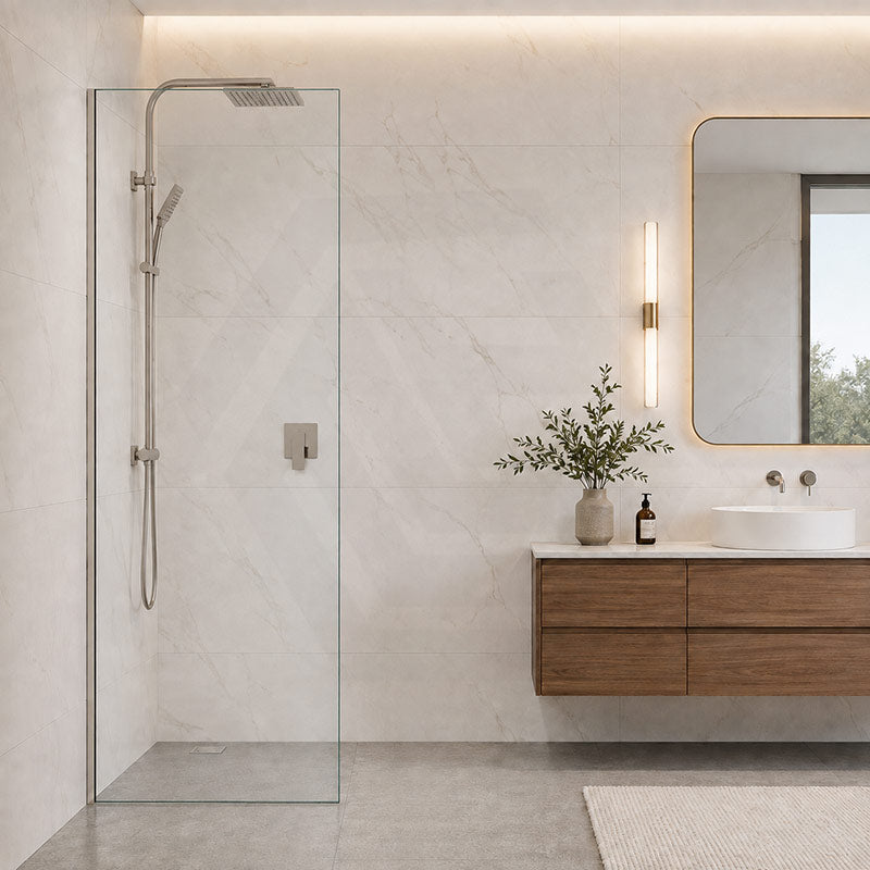 Fienza Rectangular Frameless Fixed Panel with Channel 10mm Glass 700-1200x2050mm - Variant Colour Fittings