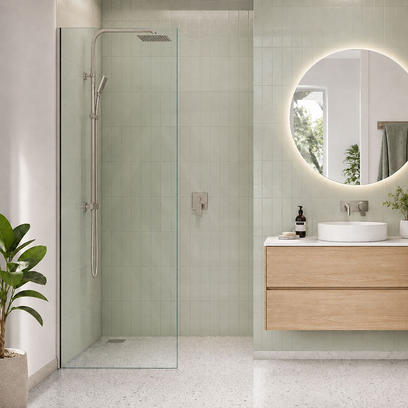Fienza Rectangular Frameless Fixed Panel with Channel 10mm Glass 700-1200x2050mm - Variant Colour Fittings